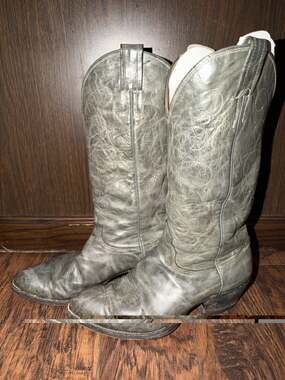 Vintage 80s Nocona 3004 Gray Goat Leather Western Cowboy Boots Mens 9D USA Made